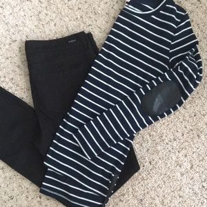 Pixley long sleeved navy shirt with white stripes.